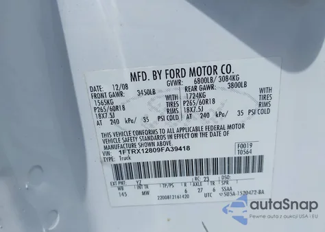 2009 Ford F-150 Stx/Xl/Xlt from USA, damaged, VIN 1FTRX12809FA39418